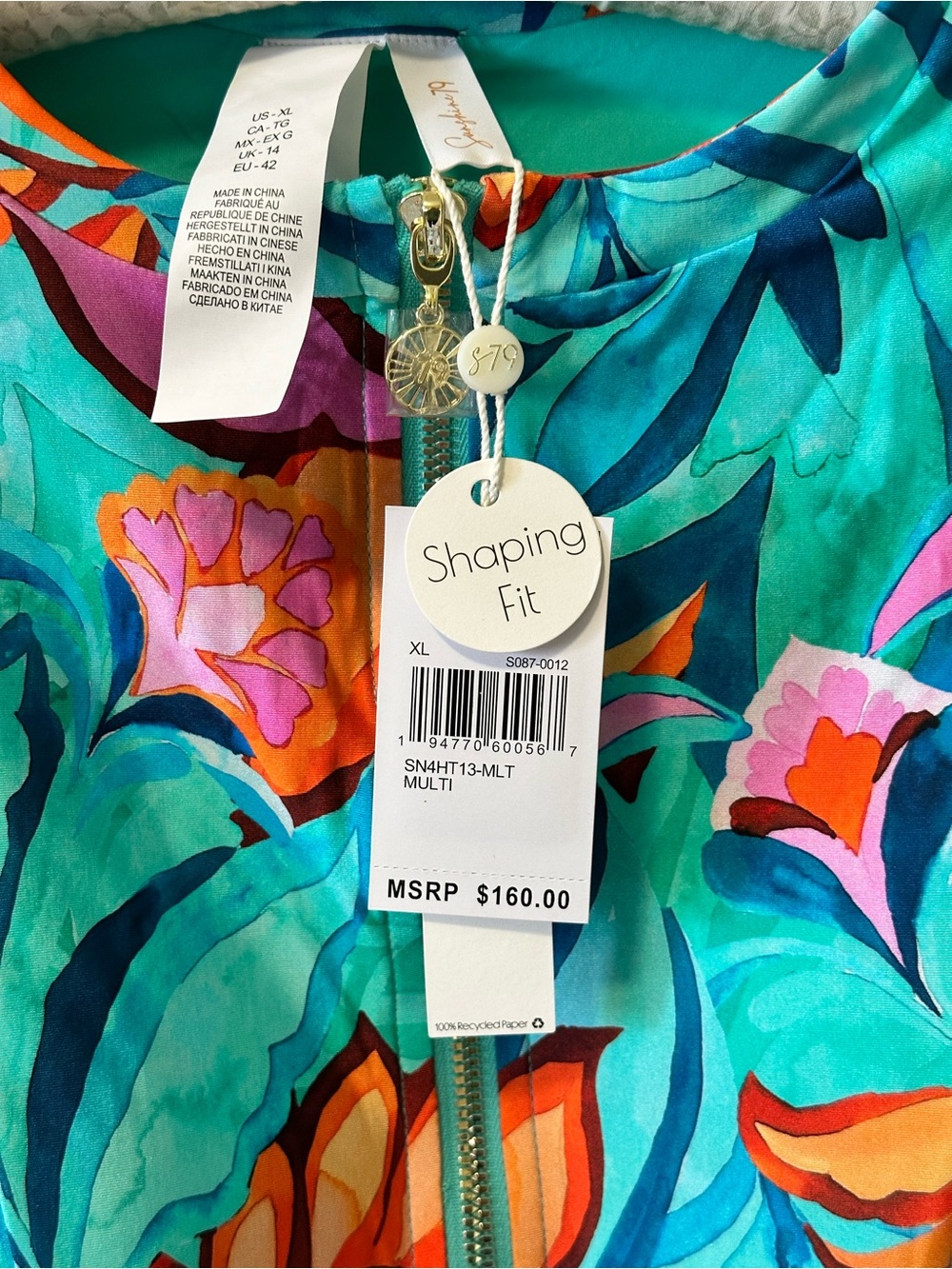 Long-Sleeve Floral Zip Front One-Piece Swimsuit - Turquoise Multi - Picture 4 of 4